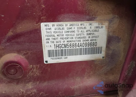 2004 Honda Accord 2.4 Ex z USA, uszkodzony, nr VIN 1HGCM56864A099680